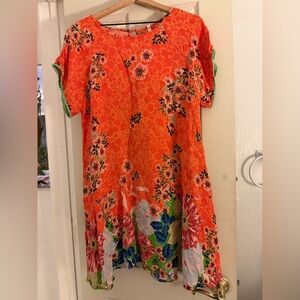 Uncle Frank Orange Floral Dress with Green Details